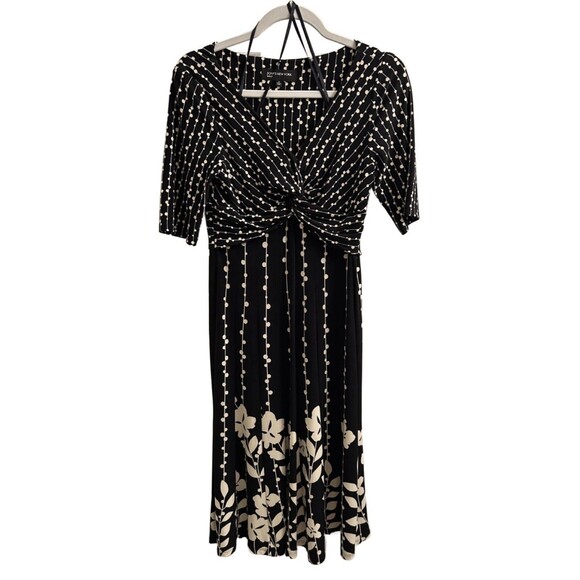 Jones New York  Women’s Black White Floral Ruched Dress Midi Sz 6 Party Office - Picture 1 of 10